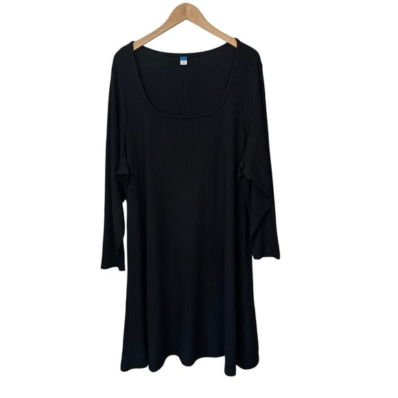 Old Navy Rib Knit Long Sleeve Maxi Shift Dress Black Modest Stretch Minimalist - Picture 1 of 4